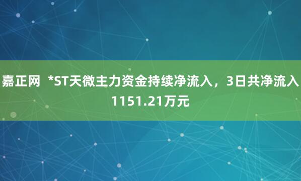嘉正网  *ST天微主力资金持续净流入，3日共净流入1151.21万元