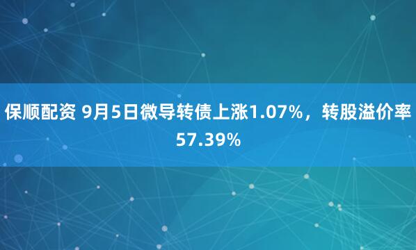保顺配资 9月5日微导转债上涨1.07%，转股溢价率57.39%