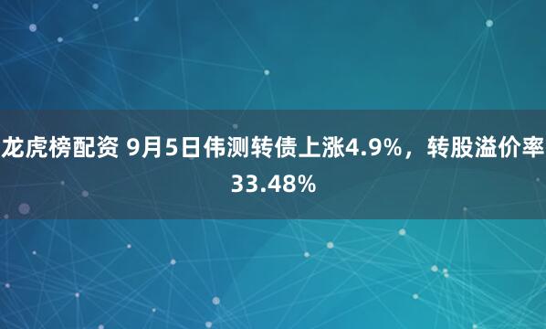 龙虎榜配资 9月5日伟测转债上涨4.9%，转股溢价率33.48%